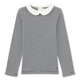 GIRLS' BRUSHED RIB KNIT L/S STRIPED T-SHIRT