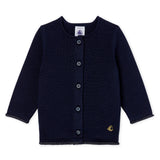 BABIES' KNITTED CARDIGAN WITH LUREX TRIM