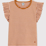 GIRLS' STRIPED RUFFLED T-SHIRT