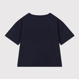 WOMENS' BOXY BRANDED T-SHIRT - NAVY