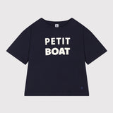 WOMENS' BOXY BRANDED T-SHIRT - NAVY