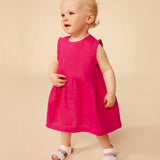 BABY GIRLS' FUCHSIA LINEN DRESS